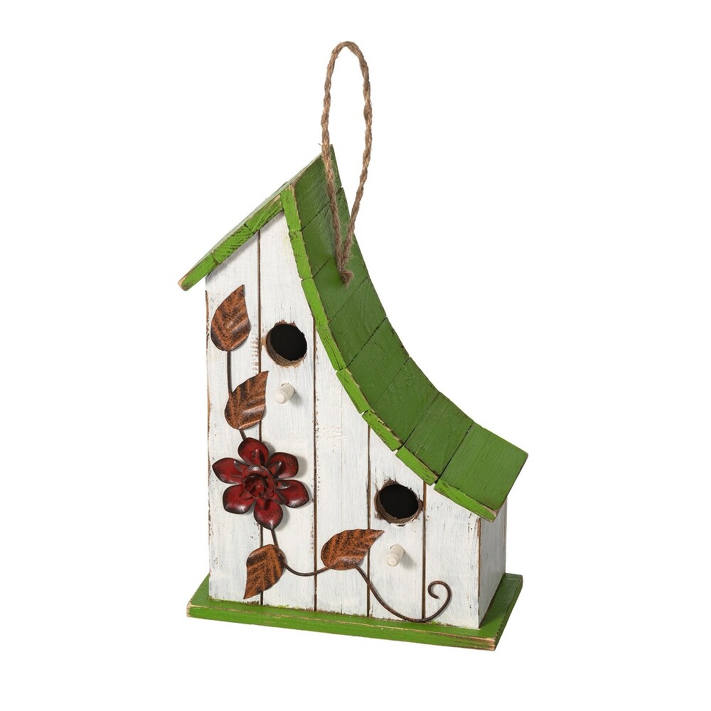 Glitzhome 13''H Distressed Solid Wood Birdhouse with flowers   13\