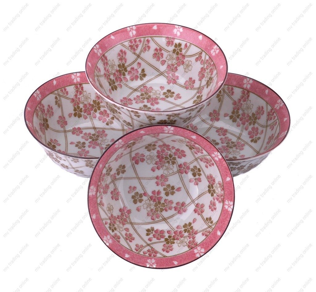 M.V. Trading MVSZ3/PK Pink Foral Soup Bowl， 5¼-Inch， Set of 4