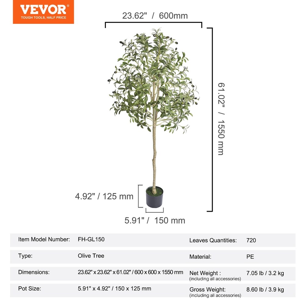 VEVOR Artificial Olive Tree  5/6 FT Tall Faux Plant for Home Office Warehouse Decor Indoor Outdoor