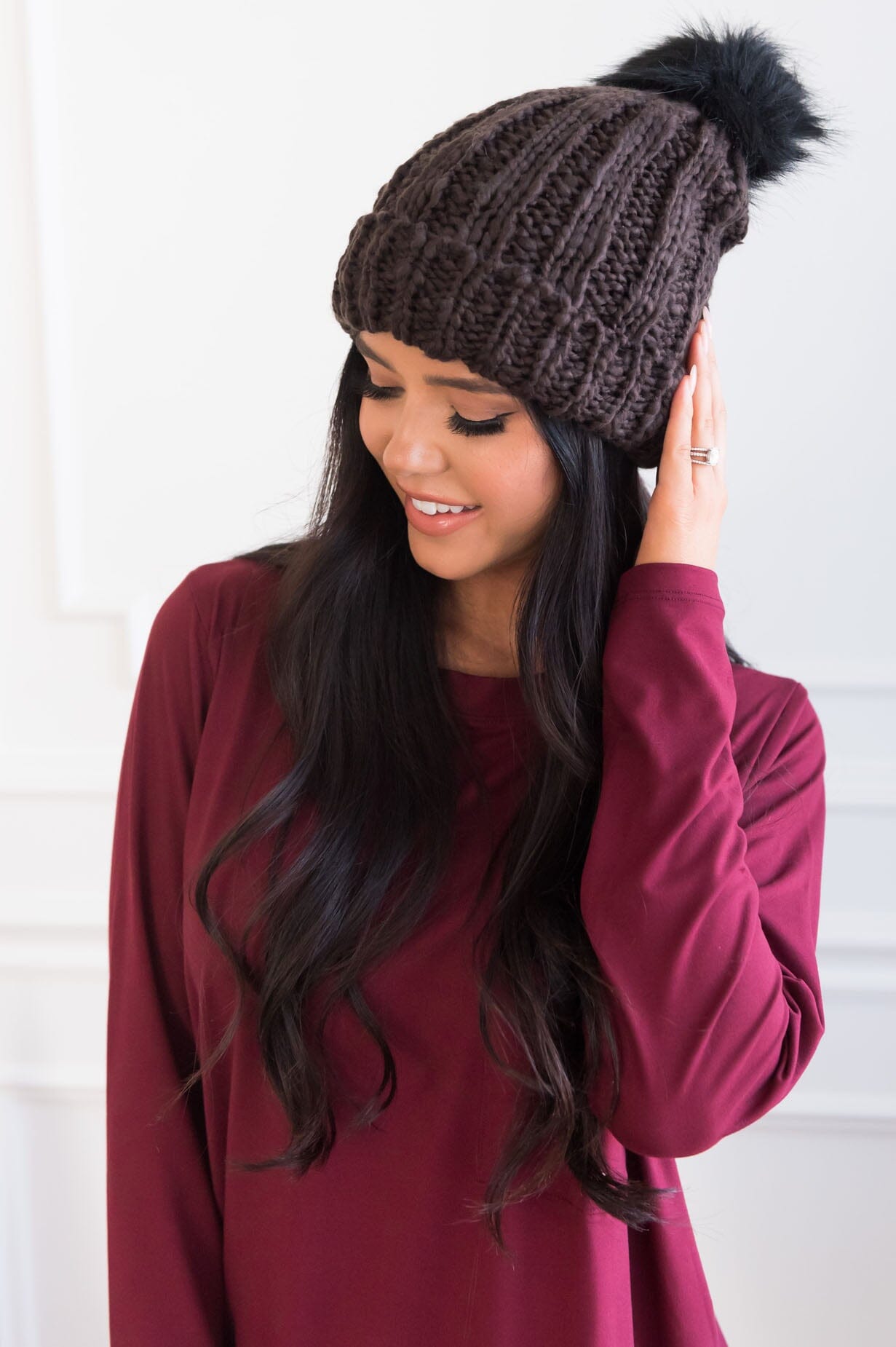 Stay Warm Faux Fur Pom Pom Beanie