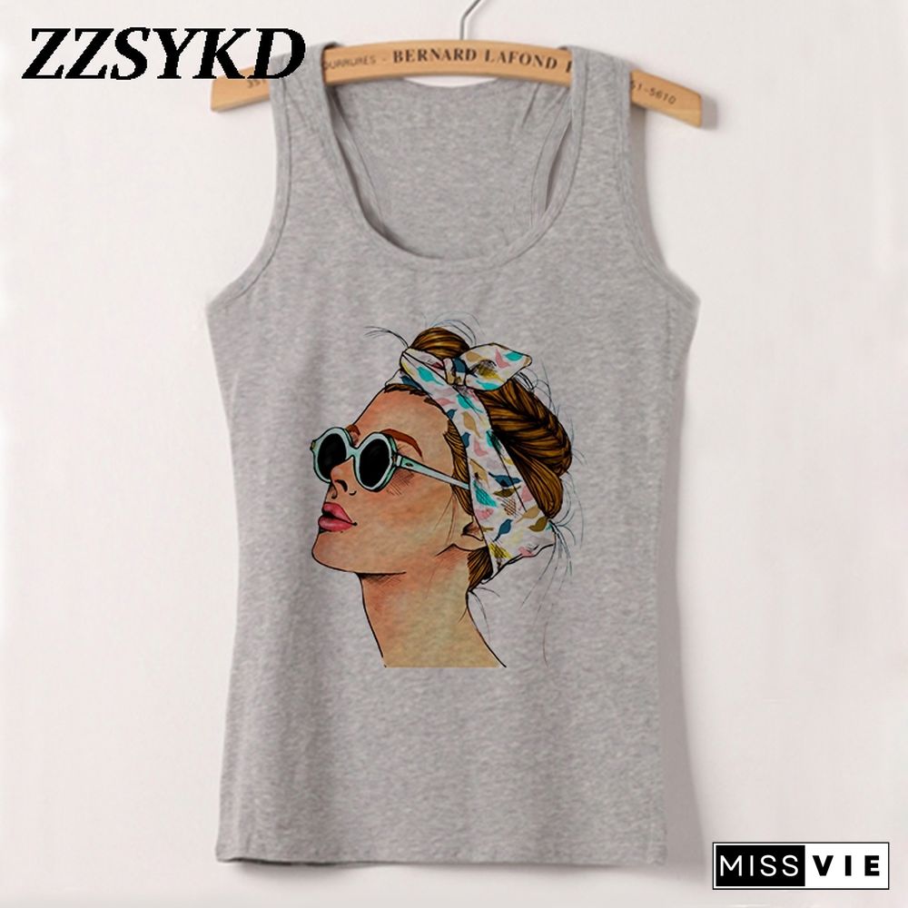 Plus Size Summer Women Fashion Vest Tank Tops Sexy Camisole Fashion Print Lady Casual Loose Sleeveless 90S Female T Shirt