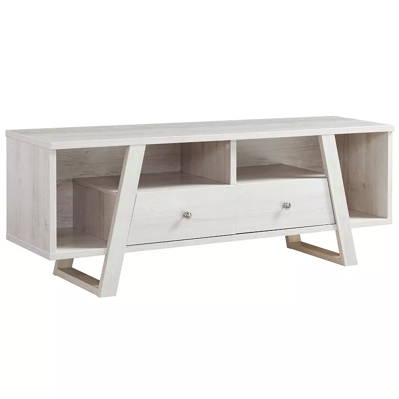 FC Design White Oak TV Stand with 2 Drawers and 4 Open Shelves