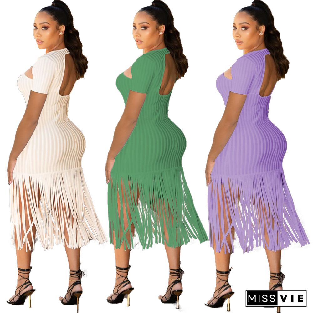 Short Sleeve Cut Out Backless Tassels Party Dresses