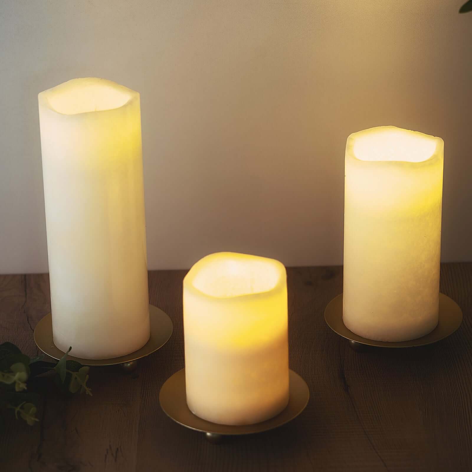 3 Pack Gold Metal Plate Candle Holders, Decorative Pillar Candle Stands 4