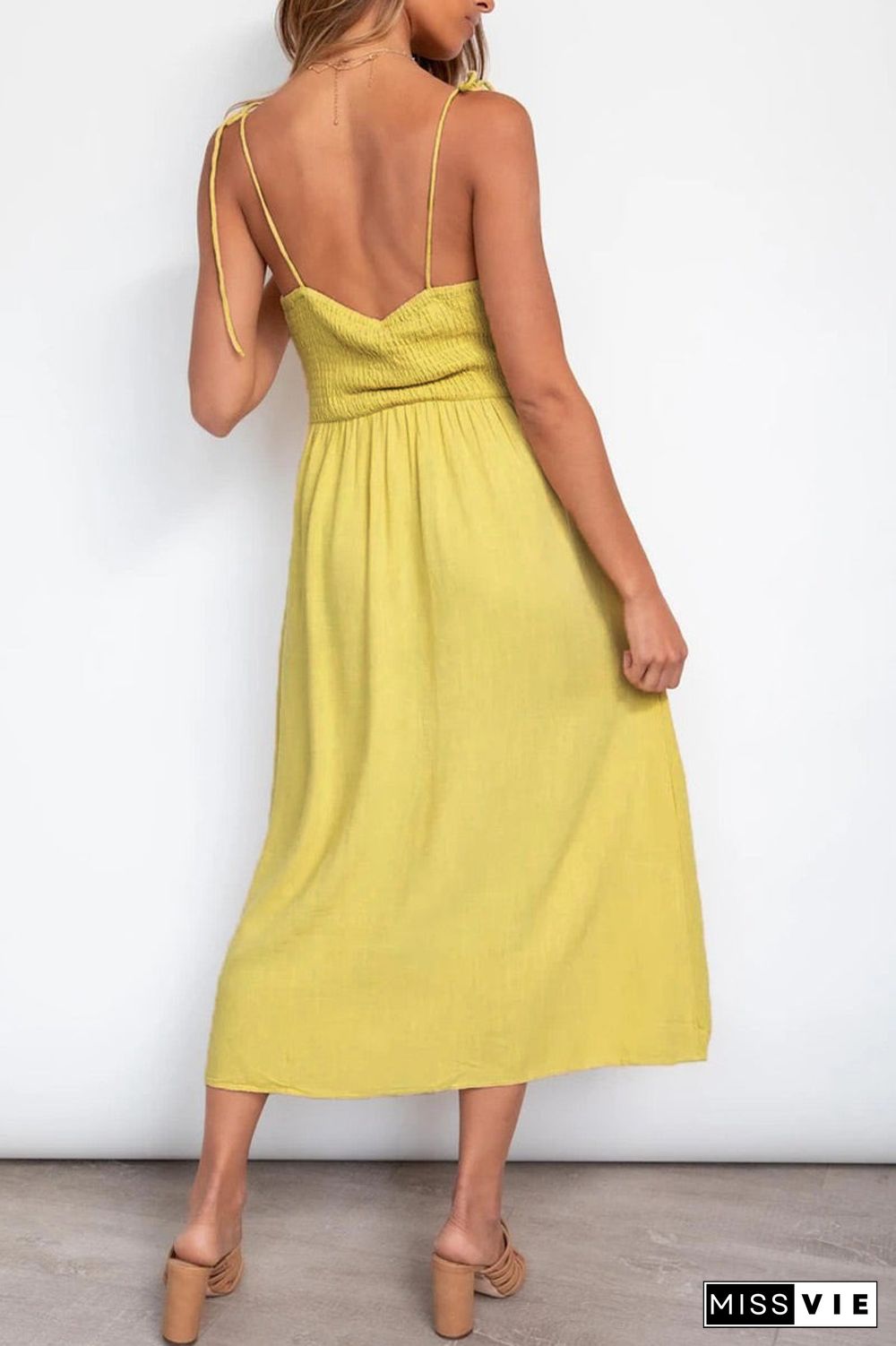 Fashion Casual Solid Split Joint V Neck A Line Dresses