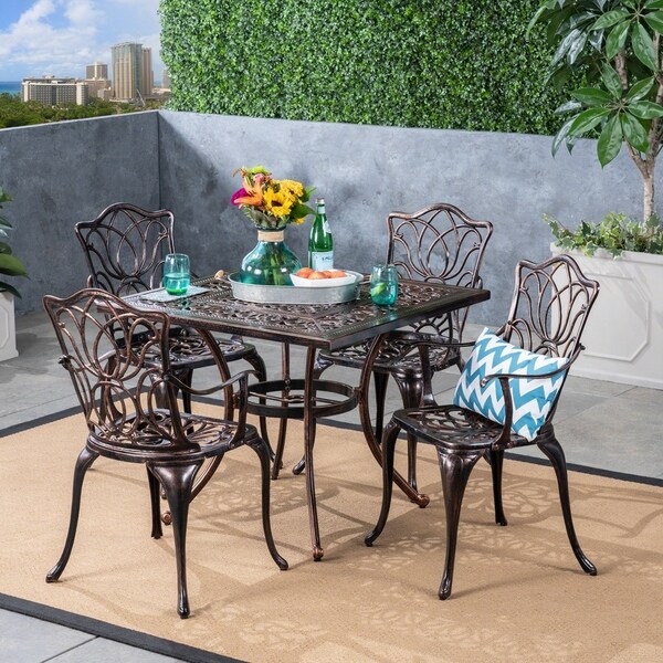 Tucson Outdoor 4Seater Square Cast Aluminum Dining Set by Christopher Knight Home