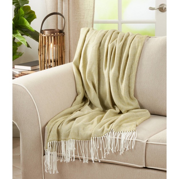 Herringbone Tassel Fringe Throw Blanket Saro Lifestyle