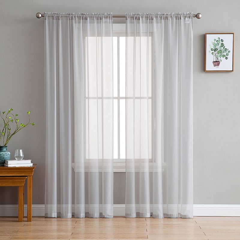 THD Essentials Sheer Voile Window Treatment Rod Pocket Curtain Panels - Set of 2