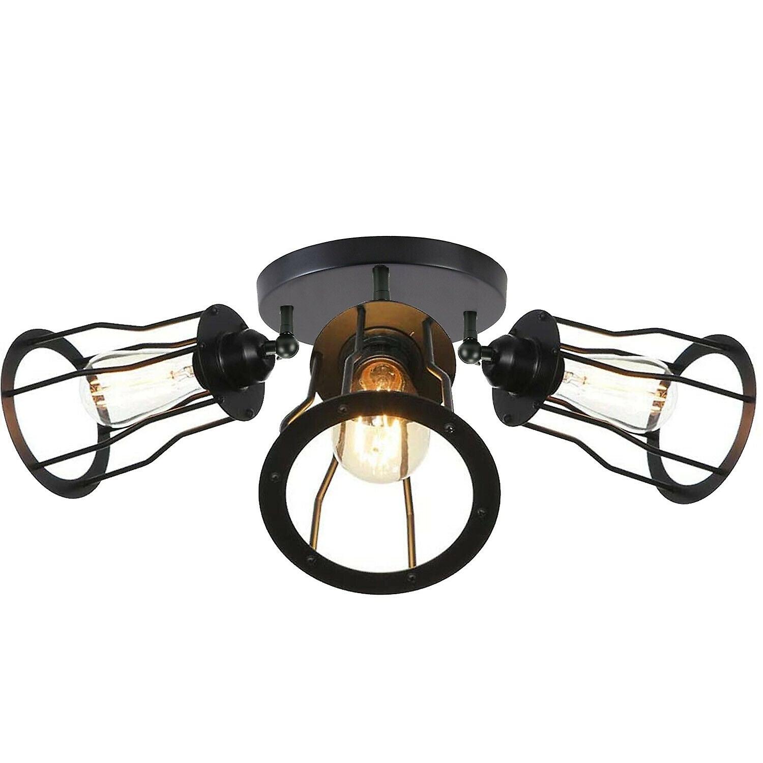 Ceiling light 3modern industrial cage style fitting metal flush mount~1377