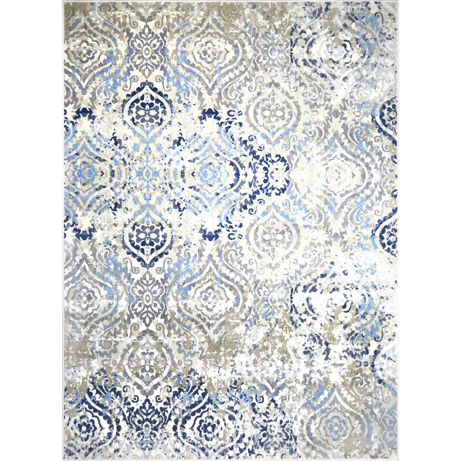 Home Dynamix Melrose Audrey Moroccan Ogee Damask Area Rug， Ivory/Blue， 52 x72