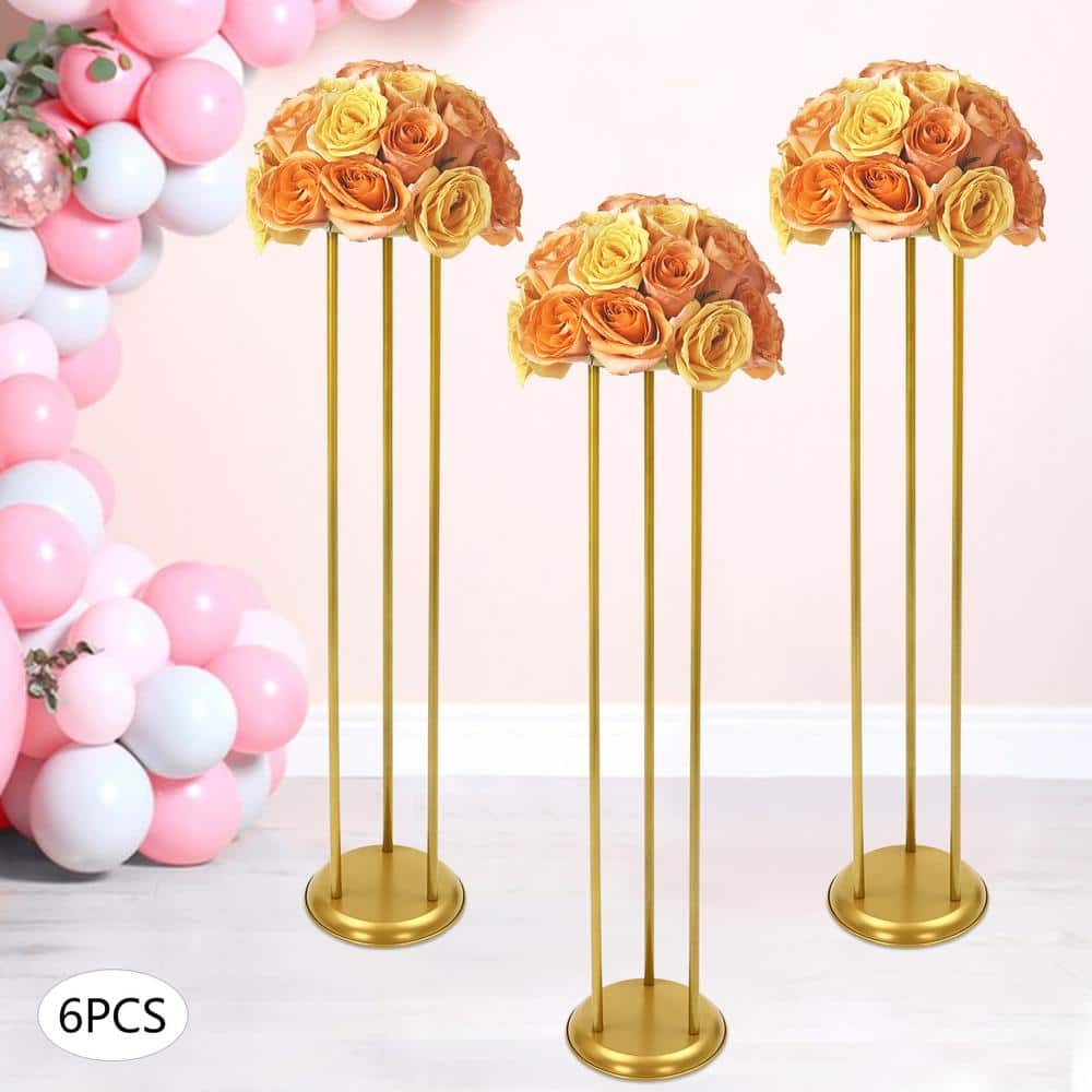 YIYIBYUS 39.4 in. x 7.87 in. x 7.87 in. Outdoor Gold Metal Floor Flower Plant Stands Round Wedding Flower Display Stand (6-Pack) JJOU7A6MWDZJ8