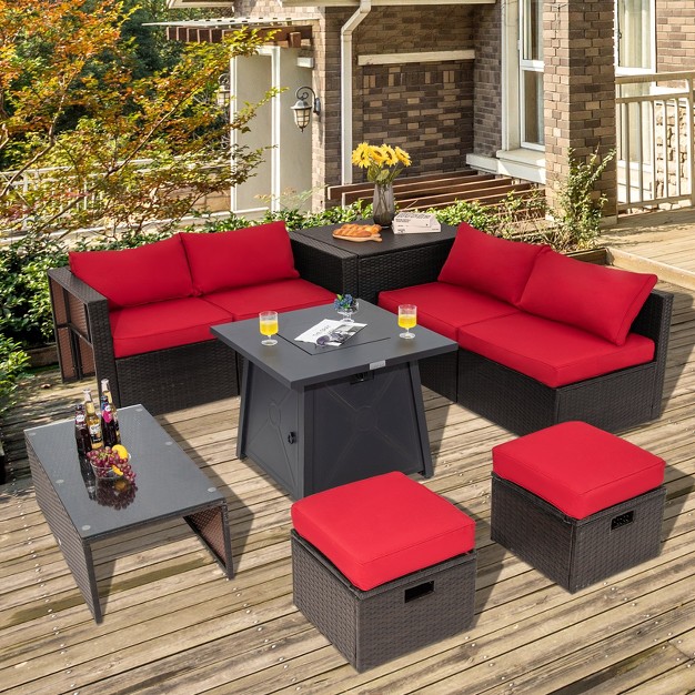 Propane Fire Pit Table Pe Wicker Space saving Sectional Sofa Set W Storage Box amp Cushions