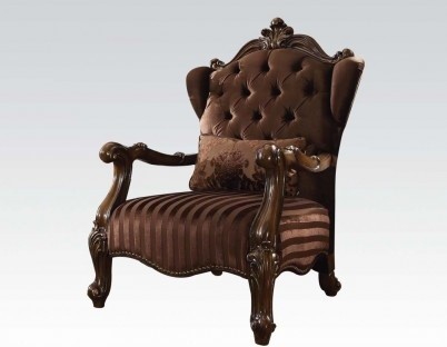 Acme Versailles Chair With 1 Pillows  Brown Velvet  ampCherry Oak 52082   Traditional   Armchairs And Accent Chairs   by GwG Outlet  Houzz