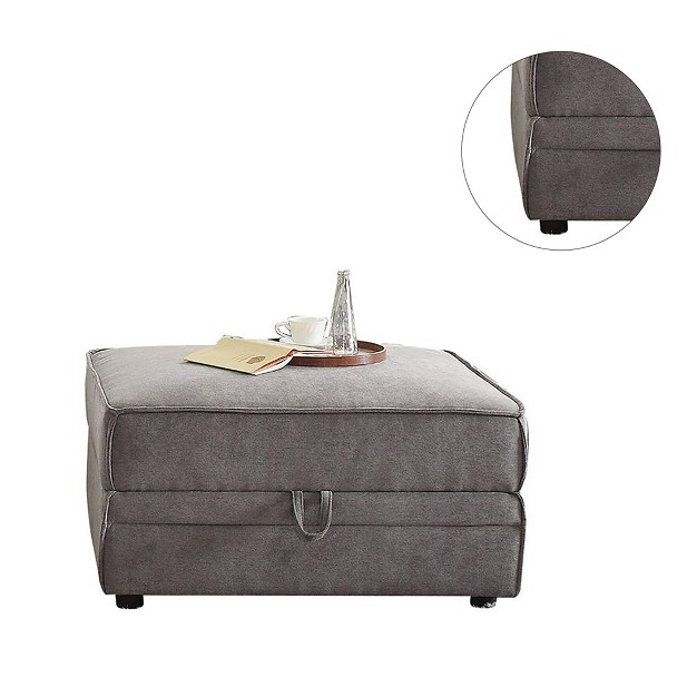 Simple Relax Velvet Ottoman With Storage In Gray