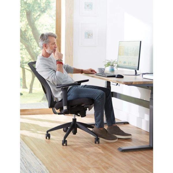 WorkPro Oceanic Mesh/Fabric Ergonomic High-Back Executive Chair， Black， BIFMA Certified