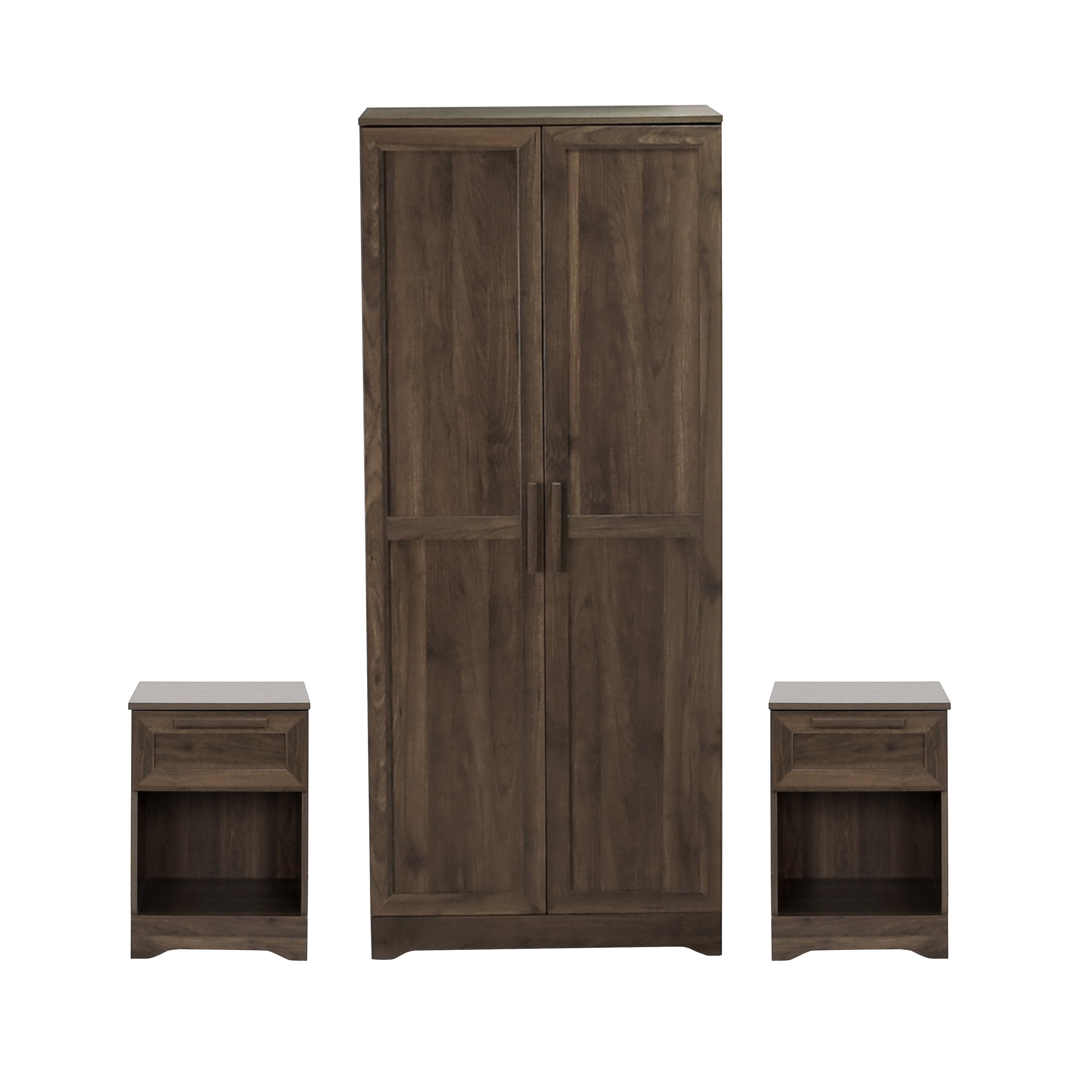 Broxon Rustic 3 Piece Wardrobe and 1 Drawer Nightstand Bedroom Set