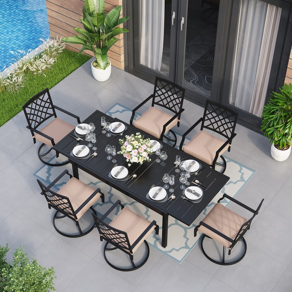 7/9 PCS Outdoor Patio Dining Set  6/8 Armrest Swivel Chairs and Extendable Dining Table