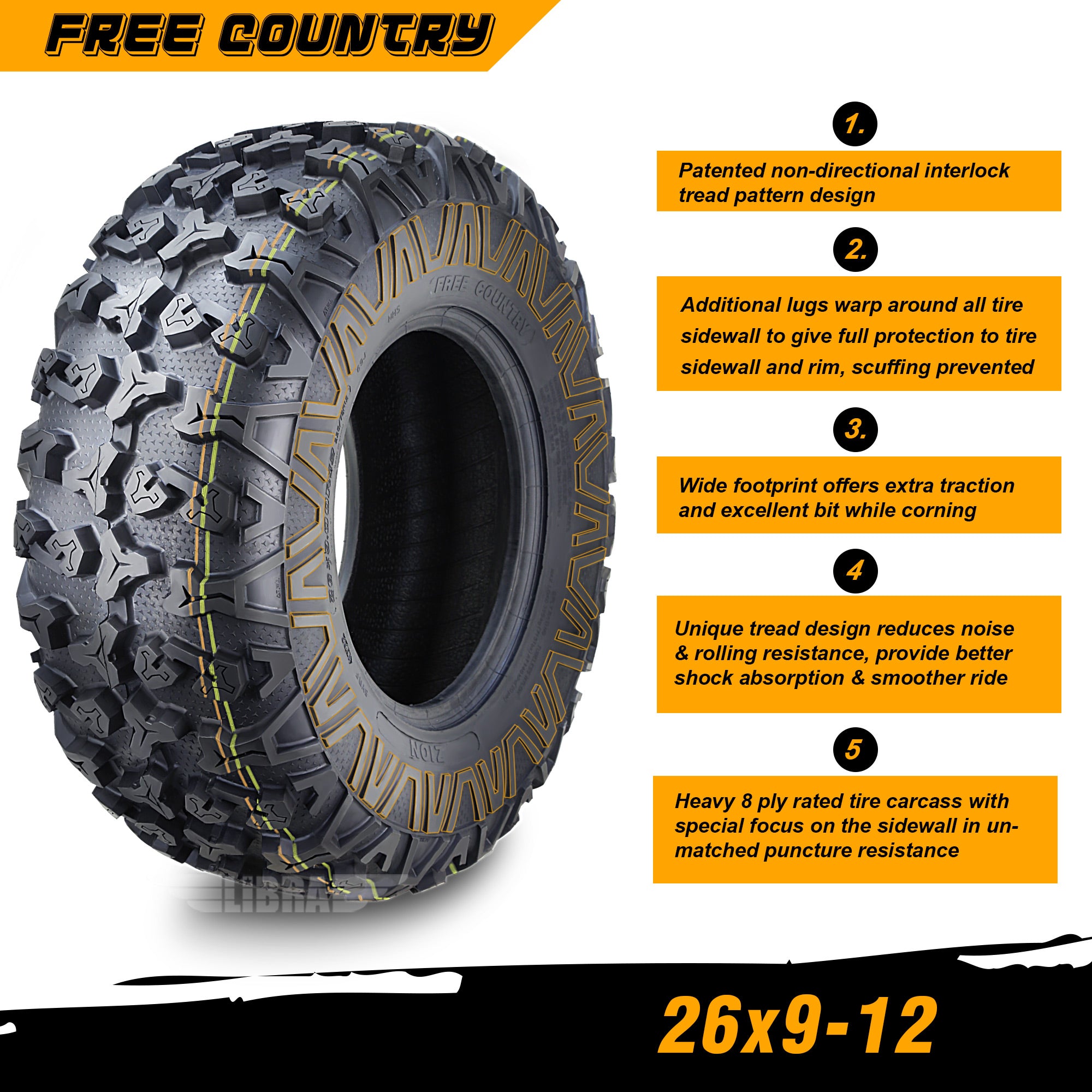 One Premium Free Country ATV/UTV Tires26x9-12 26x9x12 8PR w/Scuff Guard