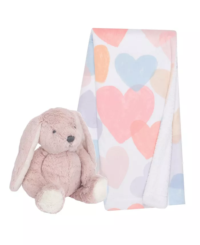 Bedtime Originals Pink Plush Bunny and Hearts Baby Blanket Gift Set