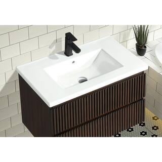 Ari Kitchen and Bath San Diego 30 in. W x 18.7 in D x 19.50 in. H Bath Vanity in Walnut with Ceramic Vanity Top in White with White Basin AKB-DIEGO-30-WALNUT