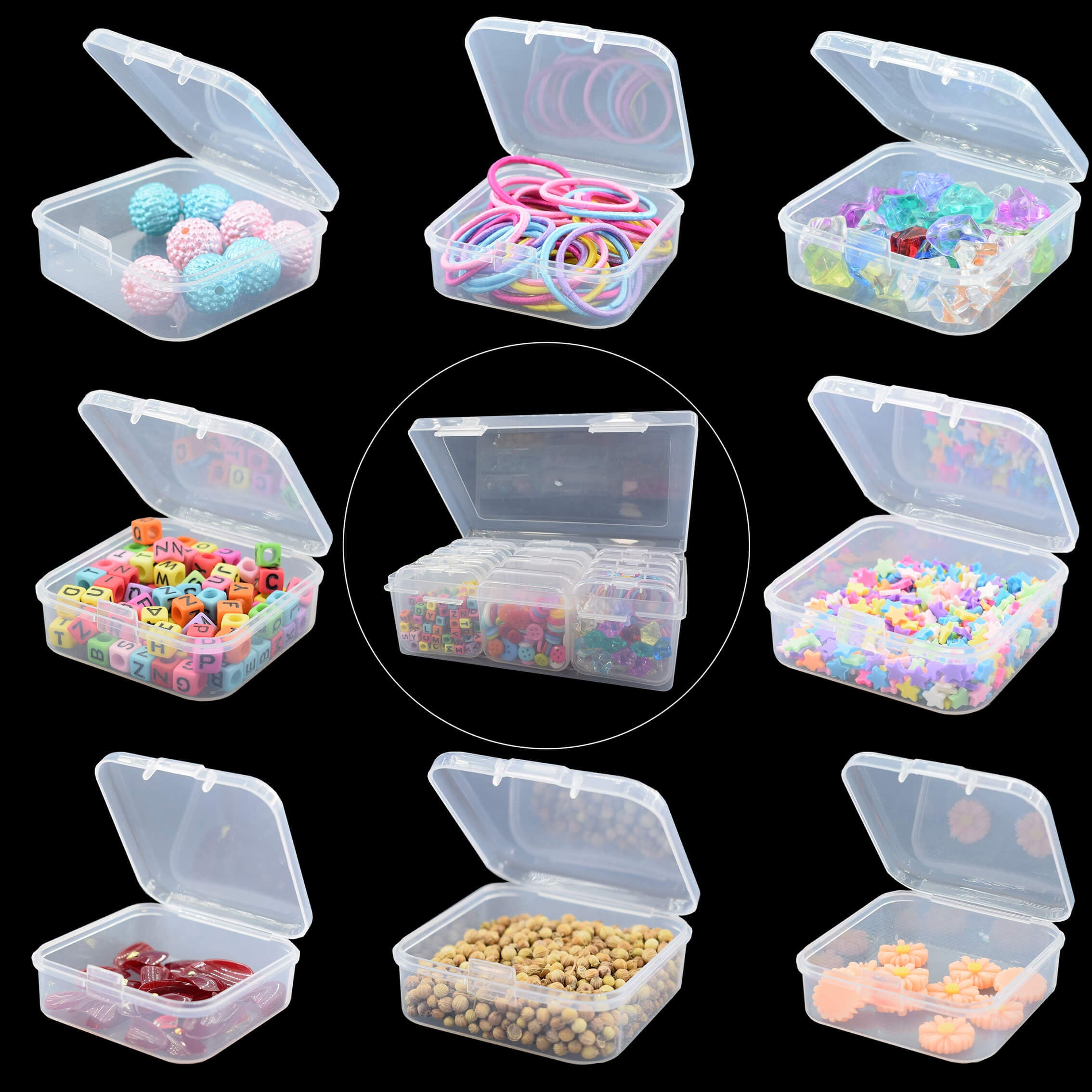 12Pcs Bead Organizer with Lid Small Transparent Plastic Craft Organizer Screw Organizer Bead Storage Small Plastic Containers with Lid for Jewelry Diamond Art, 1Pc Organizer Box with Hinged Lid