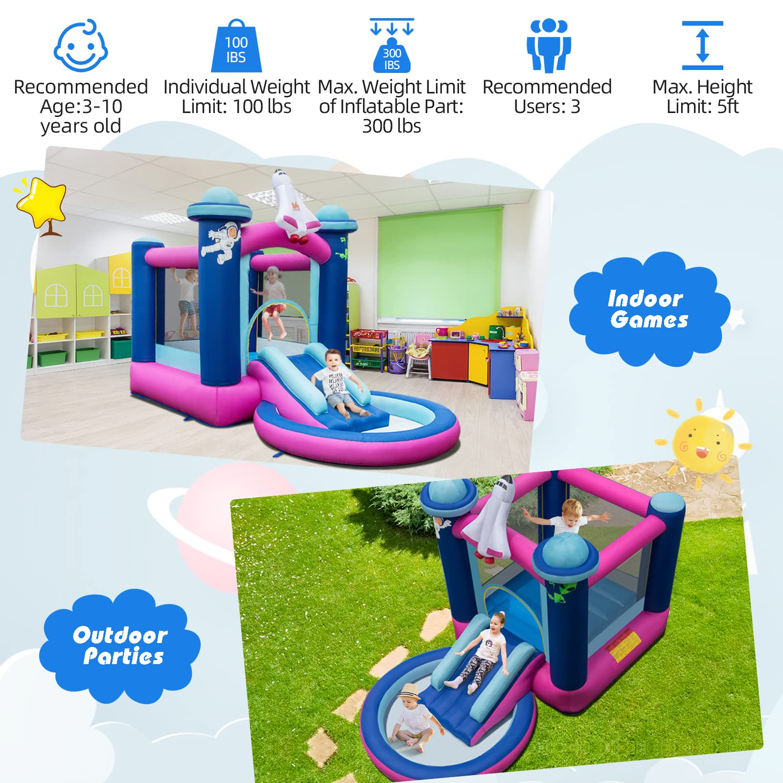 Costzon Inflatable Bounce House, Indoor Outdoor Party Bouncy Castle for Kids