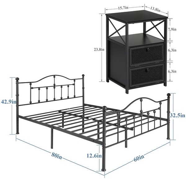 Taomika 3-pieces Modern Bedroom Set with Black Curved Bed Frame - - 35654760