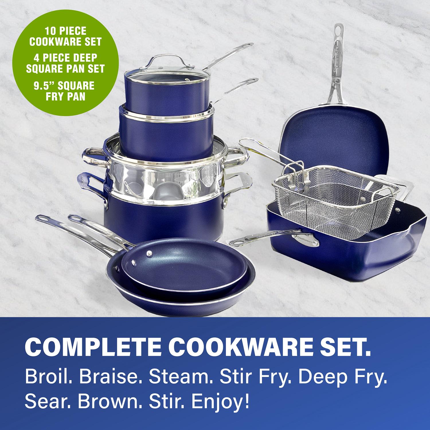 Granite Stone Blue 20 Piece Pots and Pans Set， Nonstick Cookware and Bakeware Set