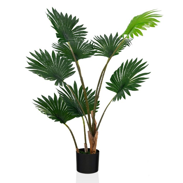 Tangkula 4ft Artificial Tree Artificial Fan Palm Tree Fake Palm Plant For Indoor Outdoor