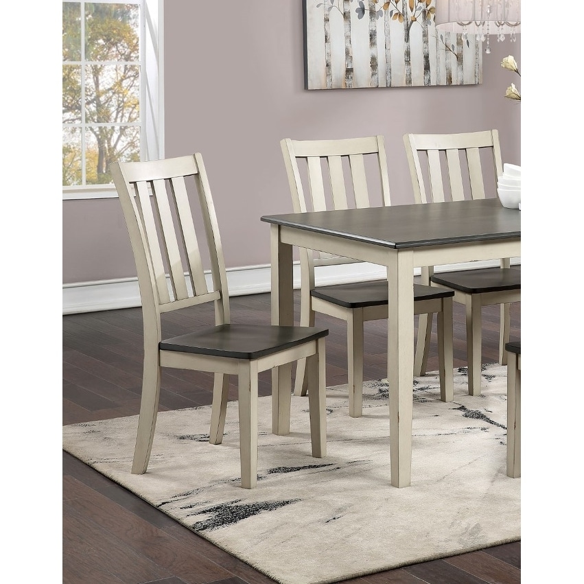 6 Piece Rectangular Dining Table Set w/Bench   Slat Back Chairs  Grey