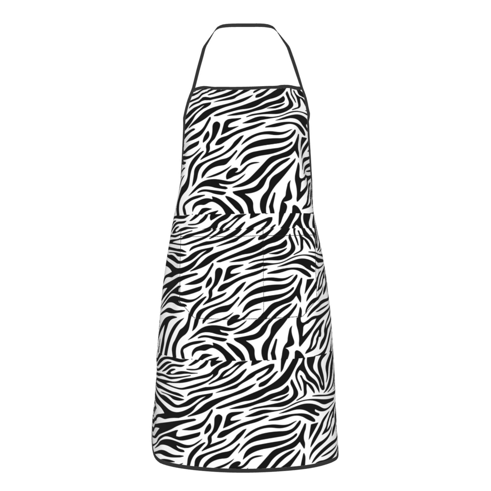 XMXY Chef Aprons with Pockets for Women Men， Zebra Monochrome Print Waterproof Cooking Kitchen Aprons， 28.3 x 20.4 inches