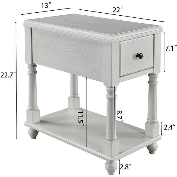 End Table with Drawer， Solid Wood 2 Tier End Side Table