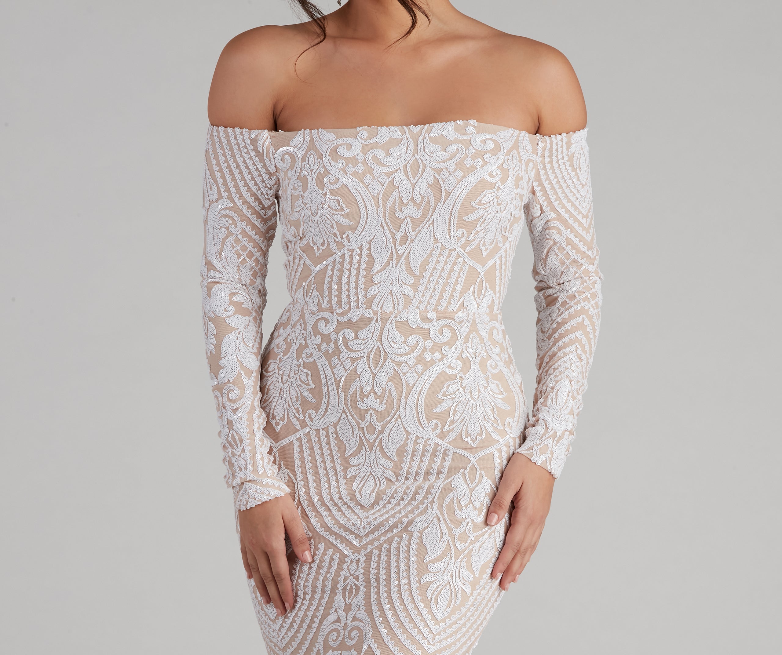 Sierra Sequin Off The Shoulder Formal Dress