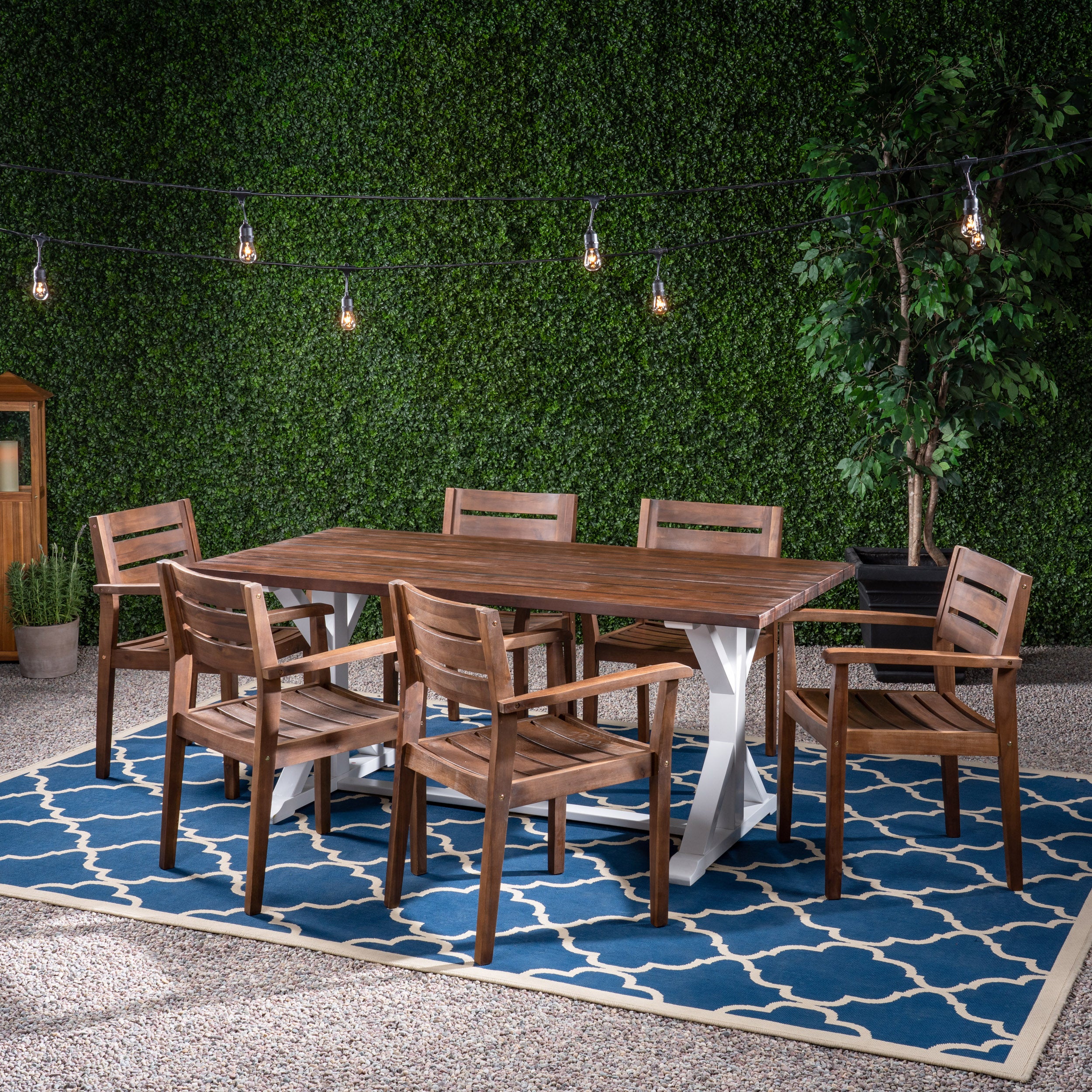 Ayrton Outdoor Rustic Acacia Wood 7 Piece Dining Set