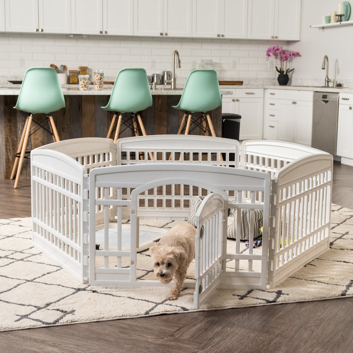 IRIS 6-Panel Plastic Exercise Dog Playpen with Door， White