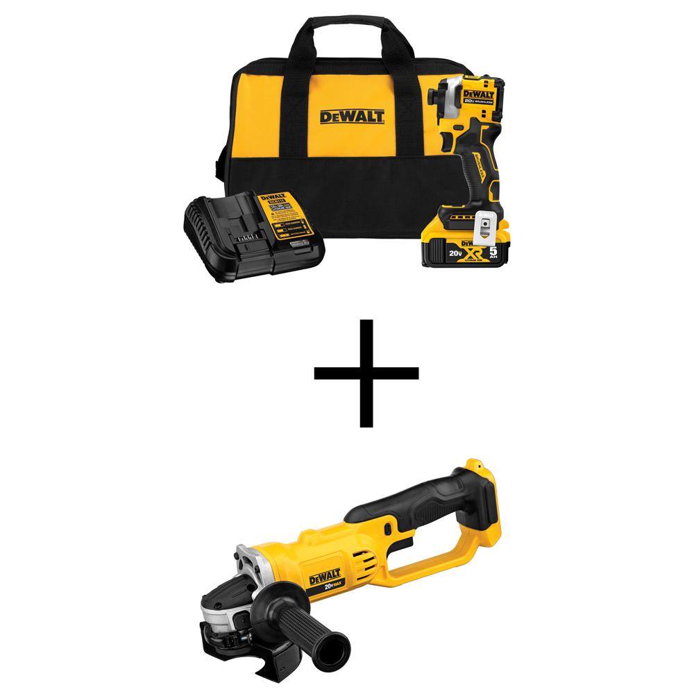 DW ATOMIC 20V MAX Lithium-Ion Cordless Impact Driver Kit and 20V MAX Cordless 4-12 in. to 5 in. Grinder DCF850P1WDCG412