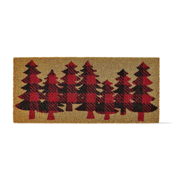 Buffalo Red Black Check Trees Rectangle Indoor And Outdoor Estate Coir Door Welcome Mat On Brown Background