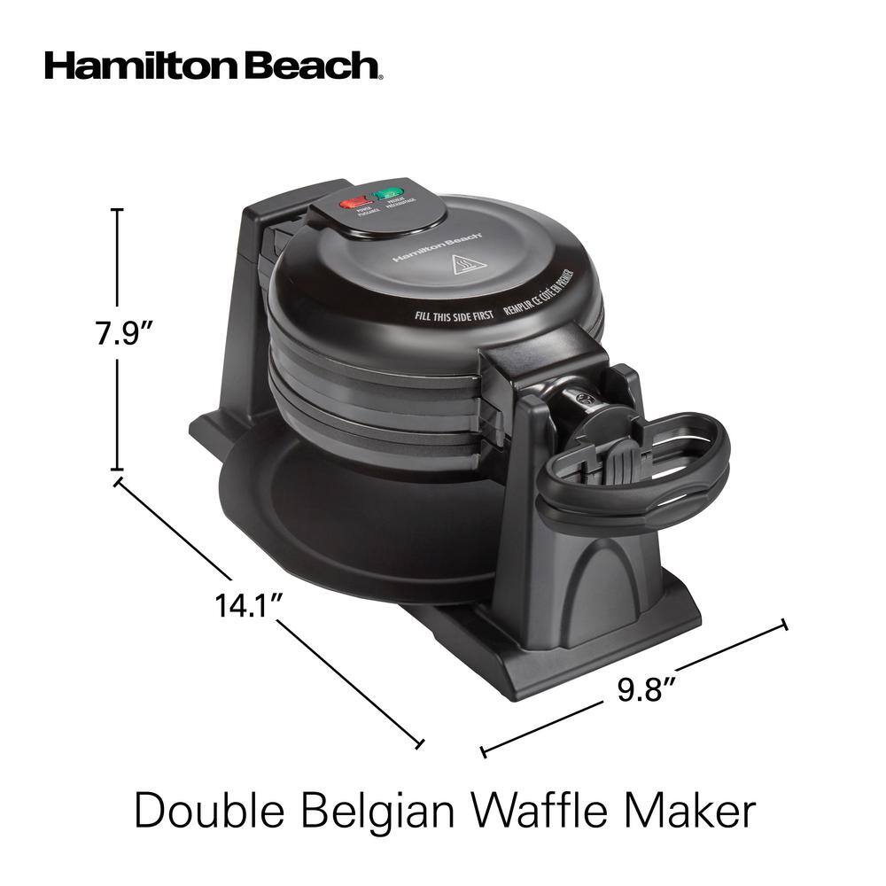 Hamilton Beach 1300 W Double Waffle Black Rotating Belgian Waffle Maker with Removable Plates 26201