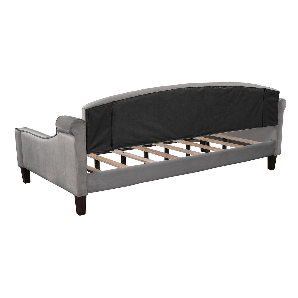 Modern Luxury Twin Size Tufted Button Daybed Wooden Platform Bed Frame  Comfy Upholstered Sofa w/ Solid Wood Slats Support