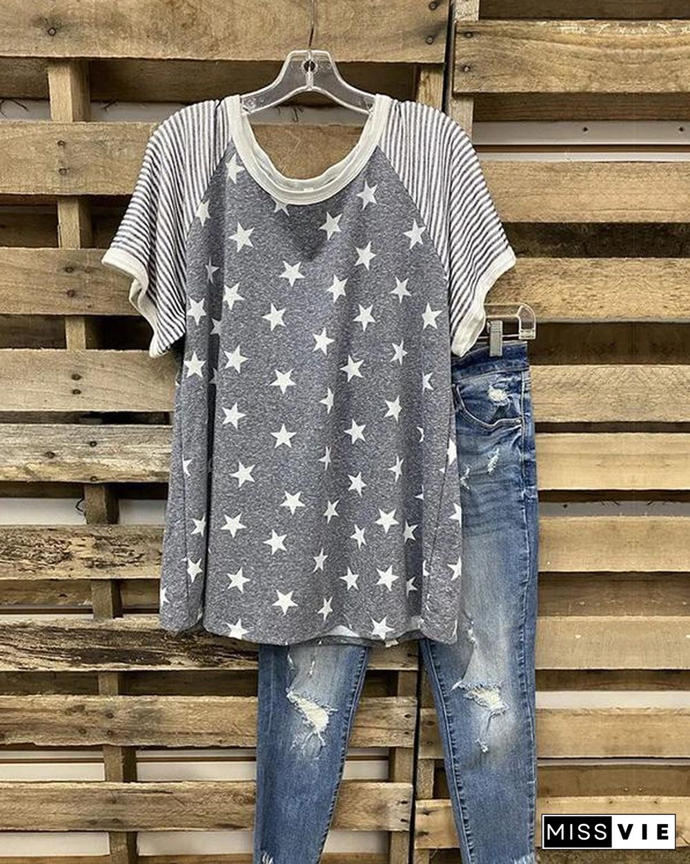 Stars And Stripes Print T-shirt