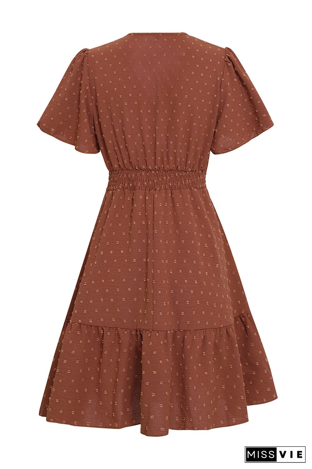 V Neck Swiss Dot Texture Lace Splicing High Waist Dress