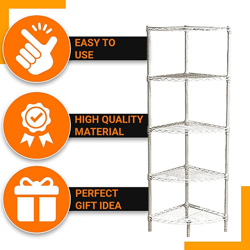 Juggernaut Storage Steel Wire 5-Tier Corner Home Shelving Unit Tower， White