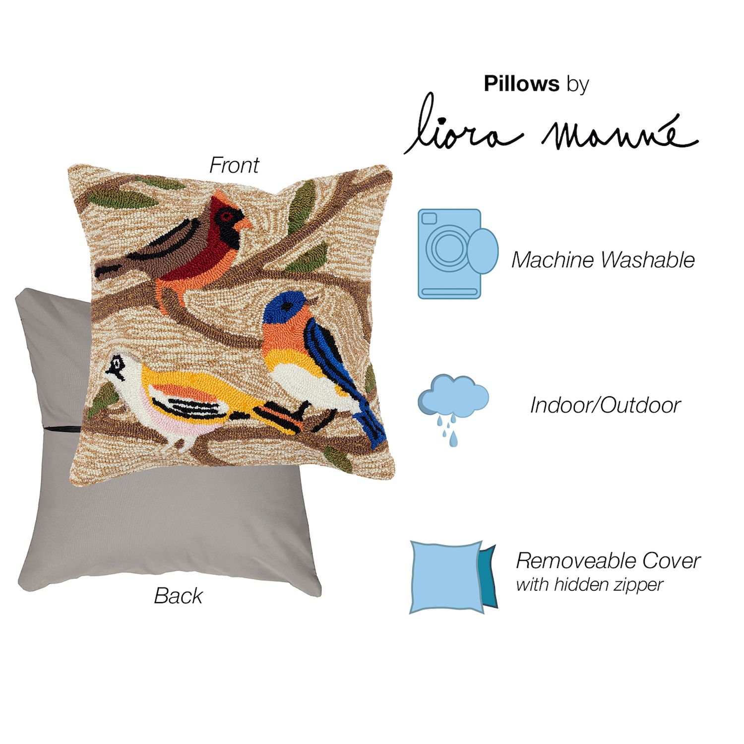 Liora Manne Frontporch Birds Indoor/Outdoor Pillow