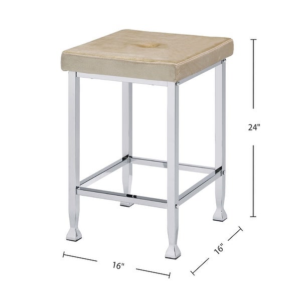 Set of 2 PU Upholstered Counter Height Stool in Beige and Chrome