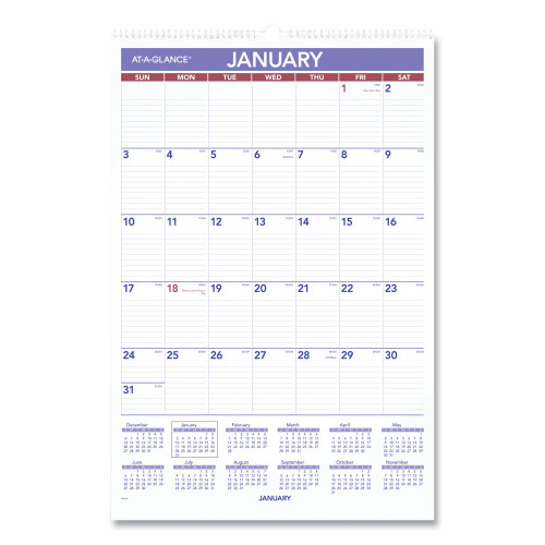 AT-A-GLANCE Monthly Wall Calendar with Ruled Daily Blocks， 15.5 x 22.75， White， 2022 (PM328)