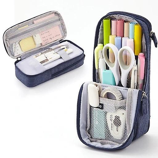 Standing Canvas Pencil Case Pouch (Blue)