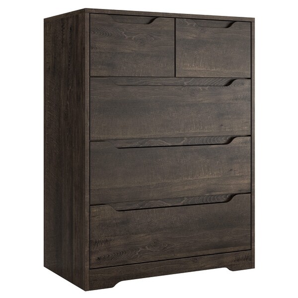 Modern 5 Drawer Dresser， Chest of Drawers with Storage， Wood Clothing Organizer with Cut-Out Handles， Accent Storage Cabinet - - 37668648