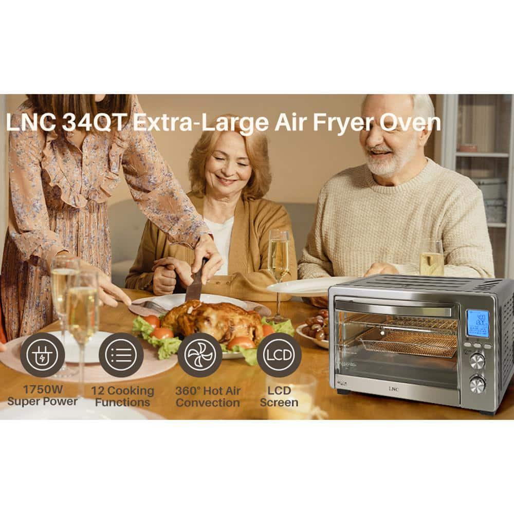 LNC 1750W 6Slice Black and Stainless Steel Convection Toaster Oven with 12Cook Modes and LCD Digital Screen