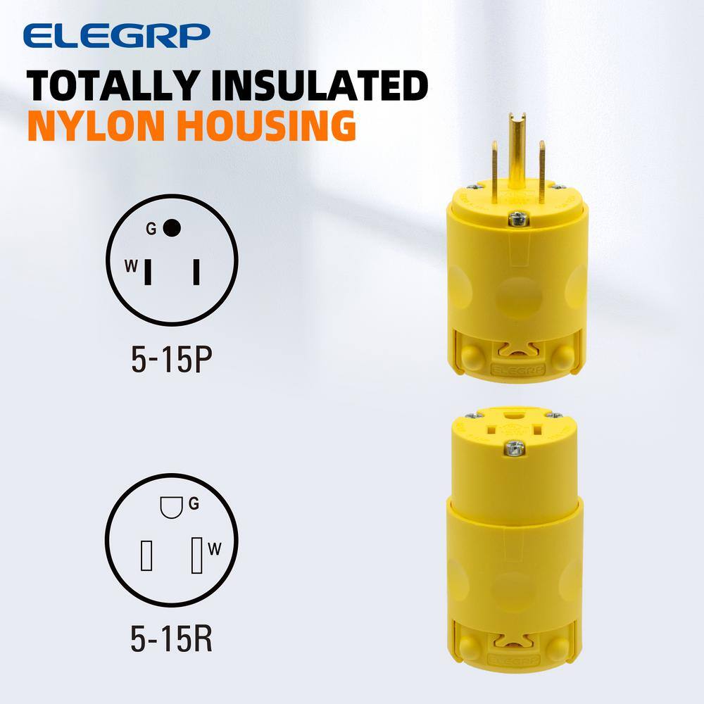 ELEGRP 15 Amp 125-Volt NEMA 5-15P NEMA 5-15R Straight Blade Plug and Connector Set 2 Pole 3 Wire Grounding Yellow (10-Set) EPC31-0710