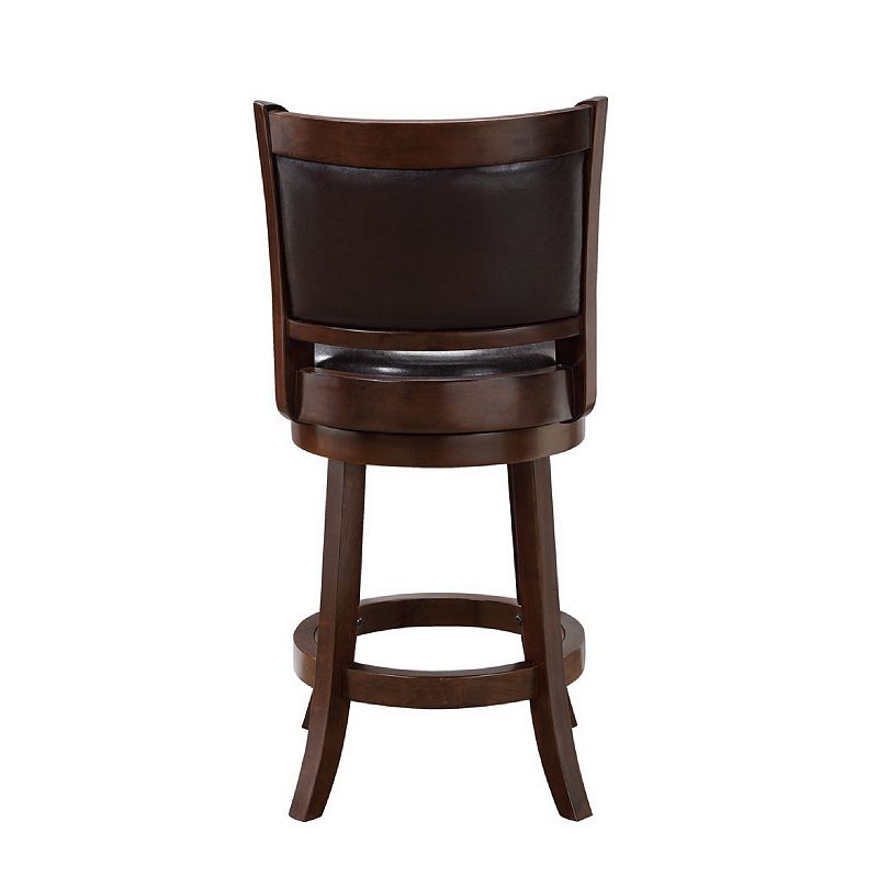 Pal 24 Inch Swivel Counter Stool， Solid Wood， Faux Leather， Espresso Brown